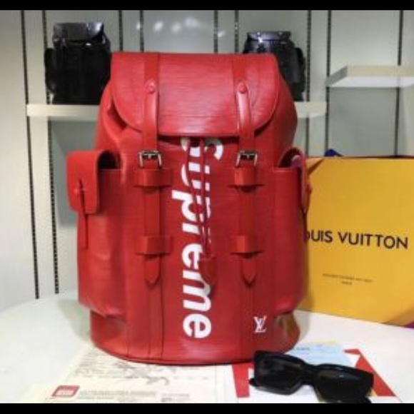 supreme leather backpack red